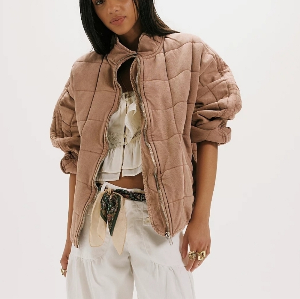 Free People Dolman Quilted Knit Jacket Lg